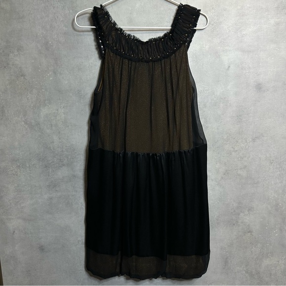 BCBGMAXAZRIA Dress Women’s Size 2 Silk studs Halter Mini Black lined Golden - Picture 9 of 16
